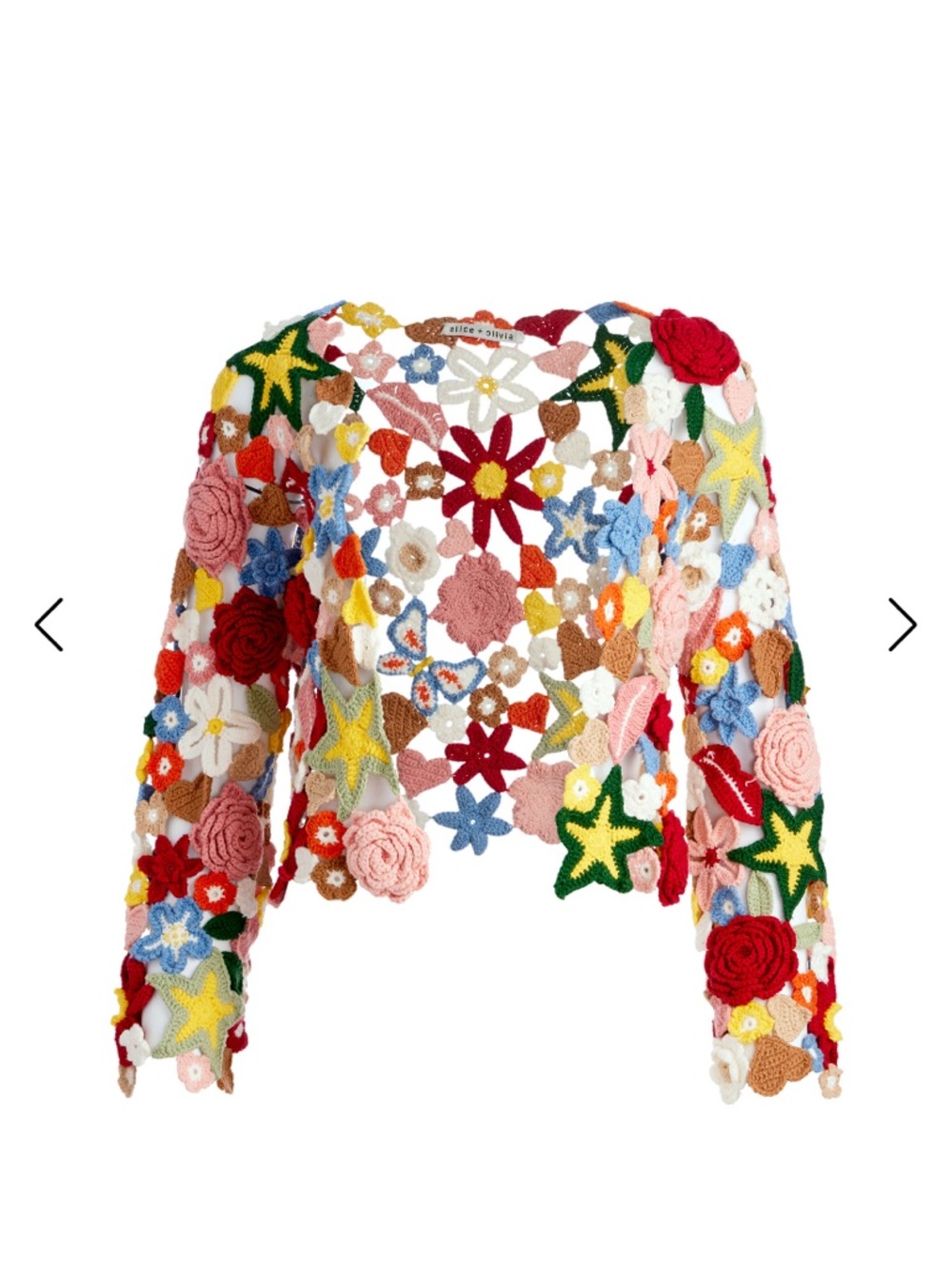 NWT ALICE + OLIVIA Fawn Crochet-Knit Collage Cardigan.XS-S
